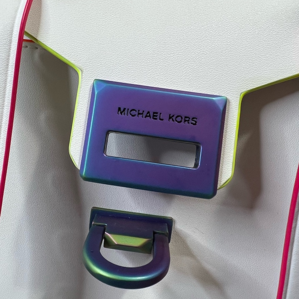 Michael Kors Manhattan White Satchel with Rainbow Accents - Picture 5 of 6